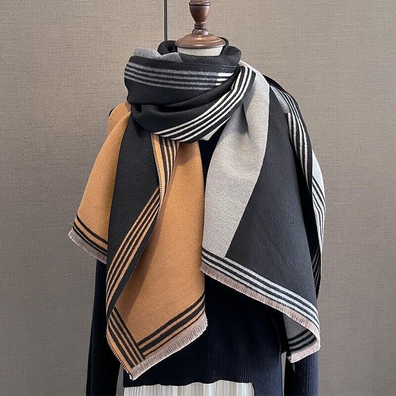 Cashmere-Style Oversized Checked Winter Scarf for Women 185x65cm