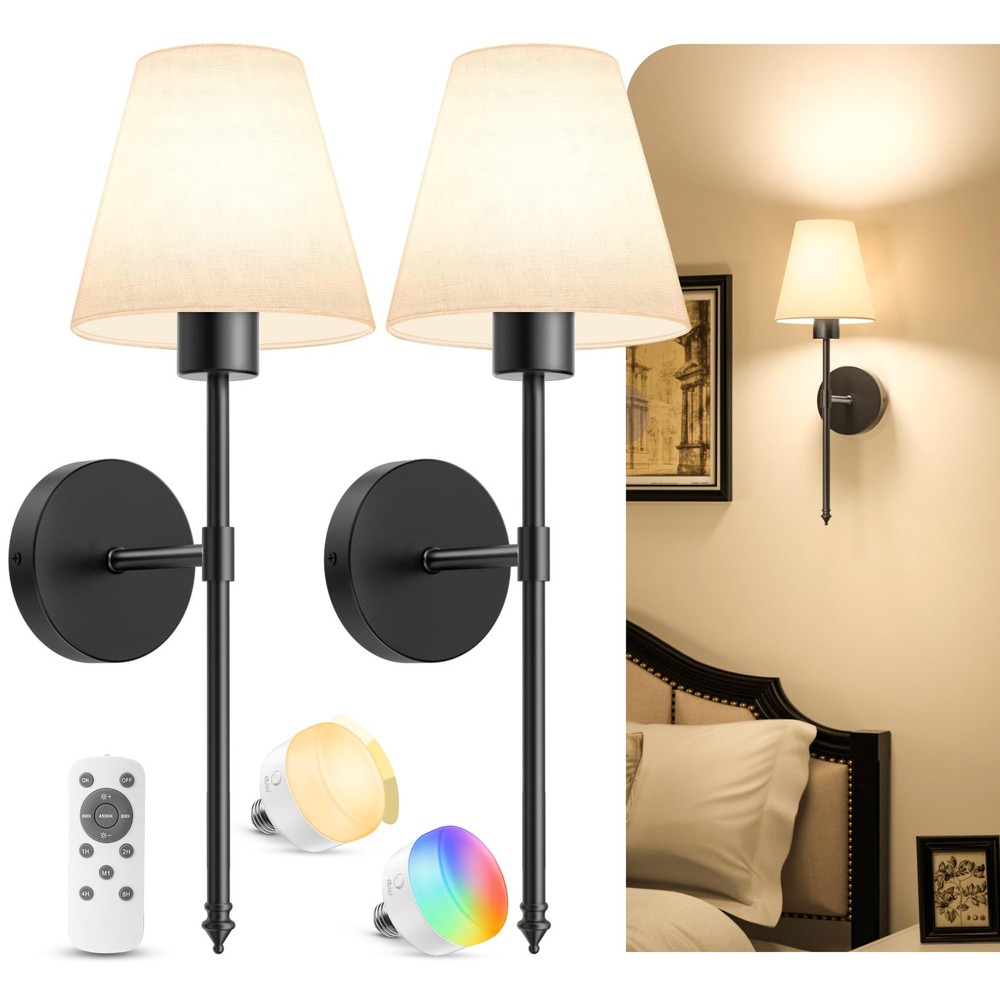20'' Battery Operated Wall Sconces Set of Two, Wireless Wall Sconces with Rem...