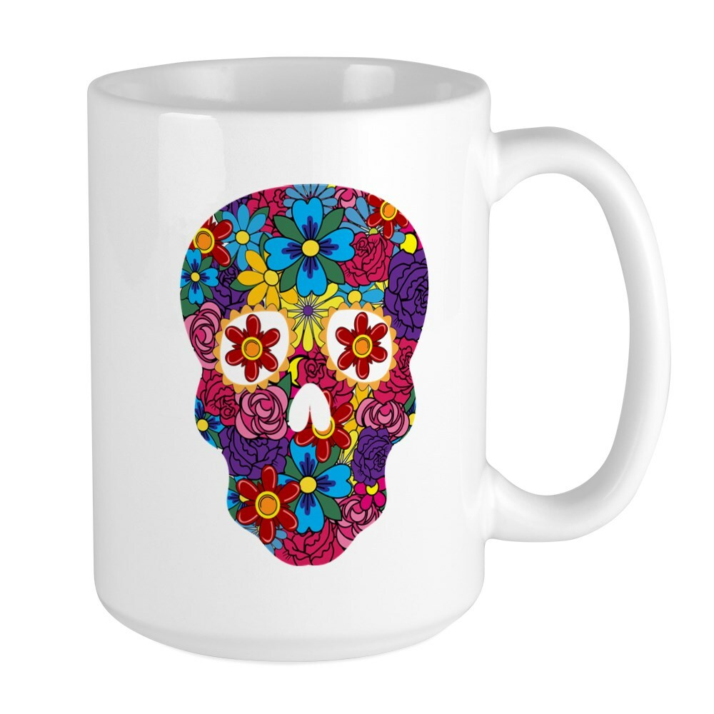 CafePress Floral Sugar Skull Large Mug (200023462)