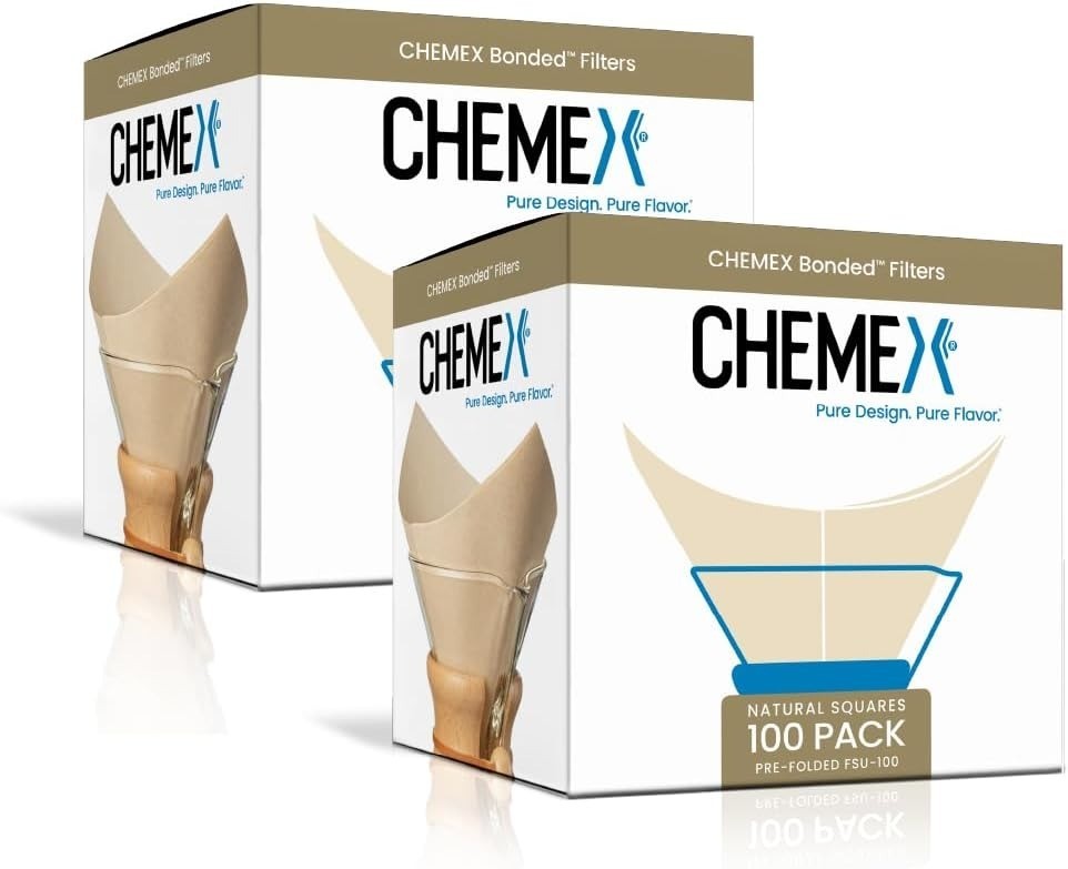 (2 pack) Chemex Bonded Coffee Filters Natural Square 100 Count Durable Composta