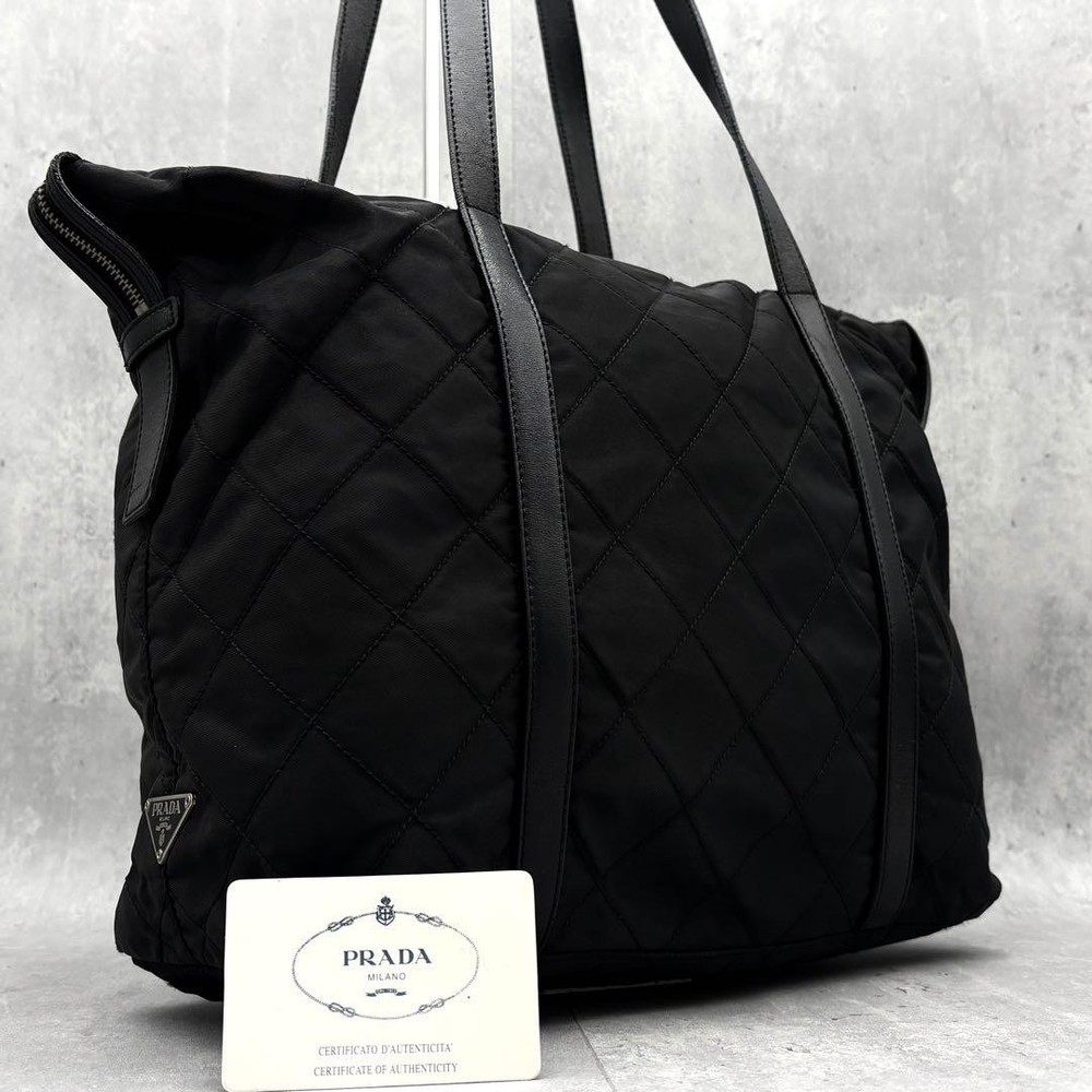 Prada Quilted Nylon Tote Bag with Triangle Logo Black