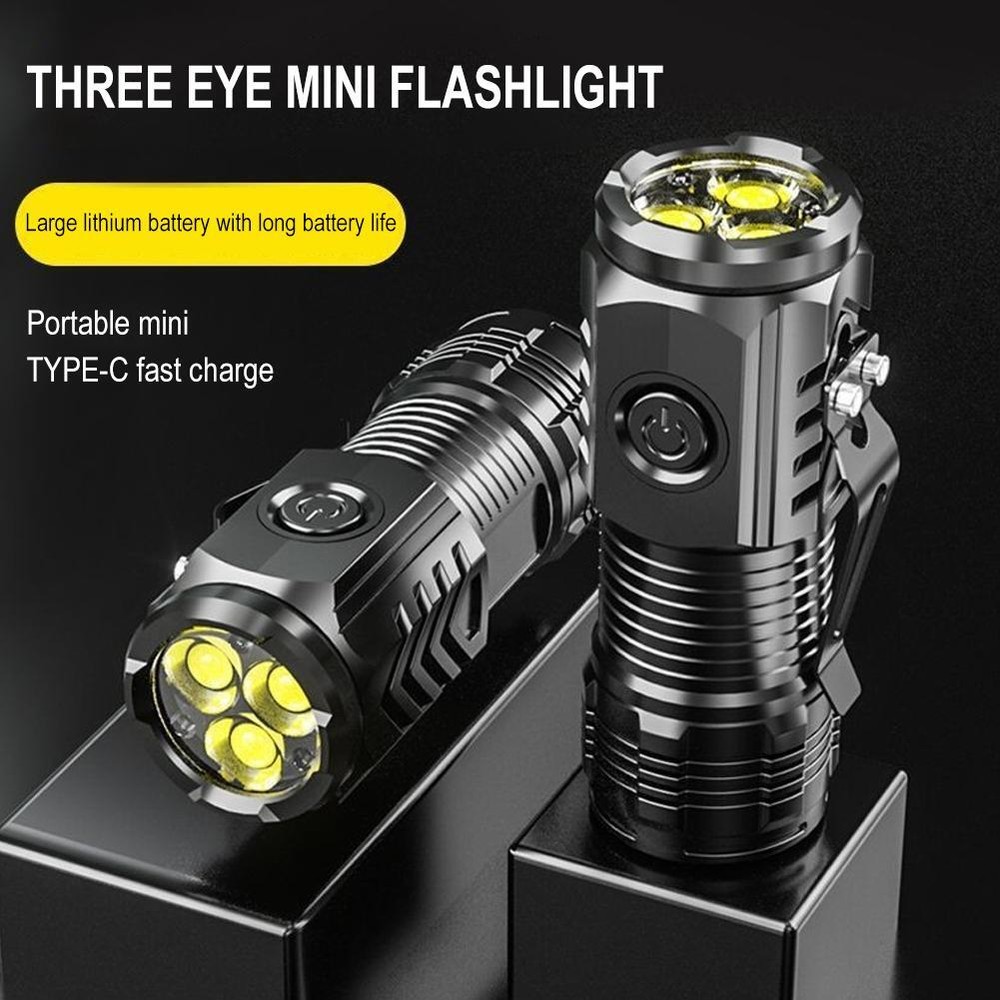 Three Eye Mini Flashlight Strong Light Rechargeable Portable Outdoor Lighti S6I3