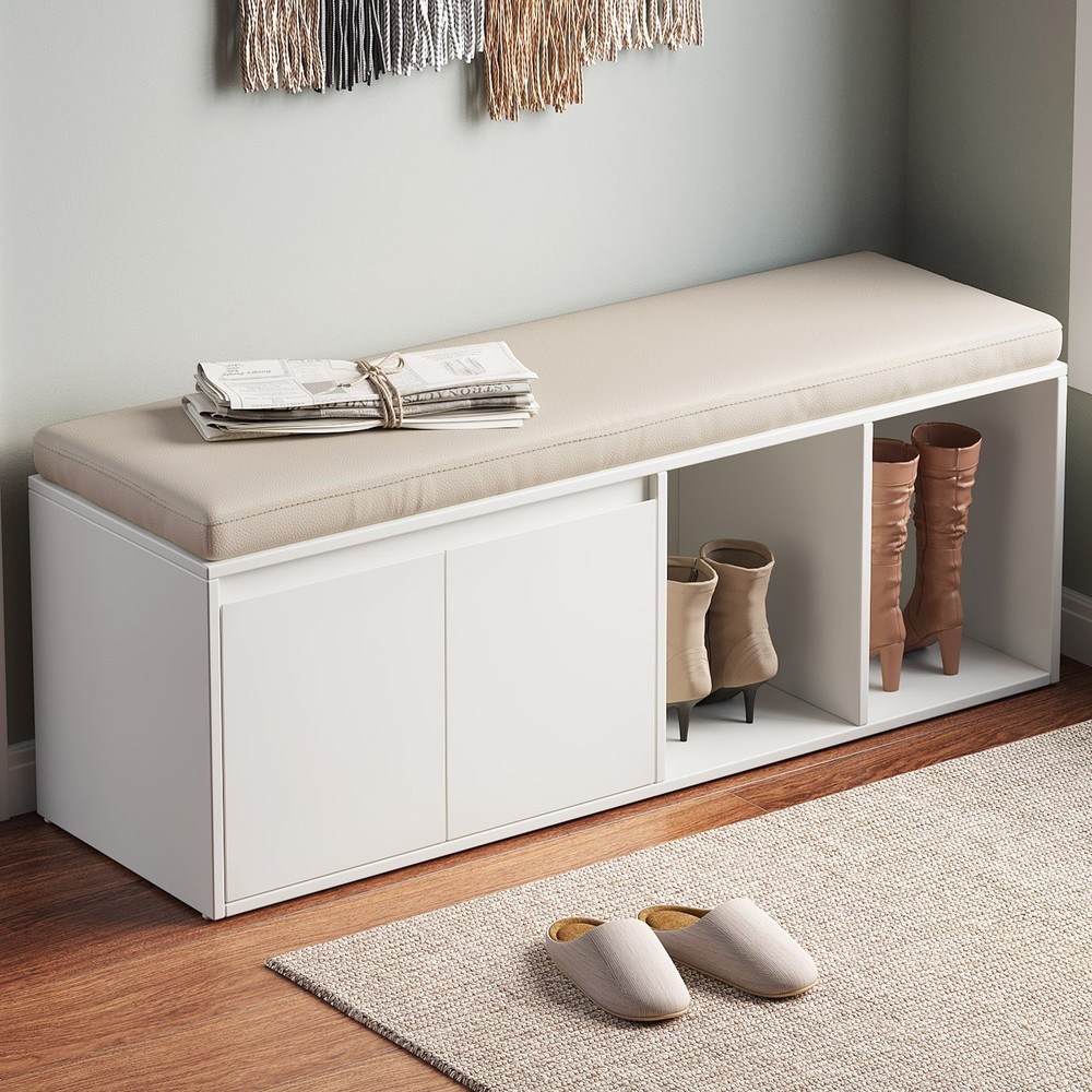 Shoe Storage Bench with PU Leather Cushion 47.24