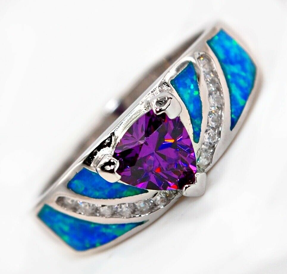 1CT Amethyst & Australian Opal 925 Sterling Silver Ring Size 8 TD1