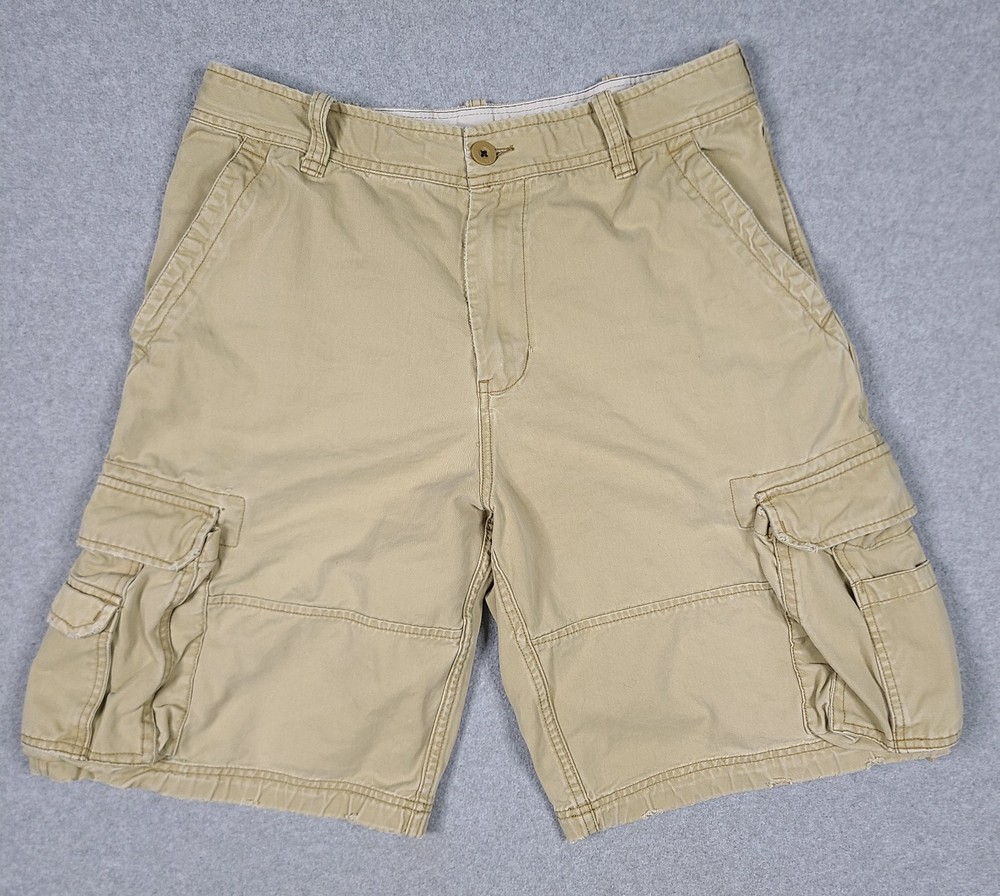 Aeropostale Surplus Cargo Shorts Khaki Tan Sz 34 Baggy Pockets Drawstring