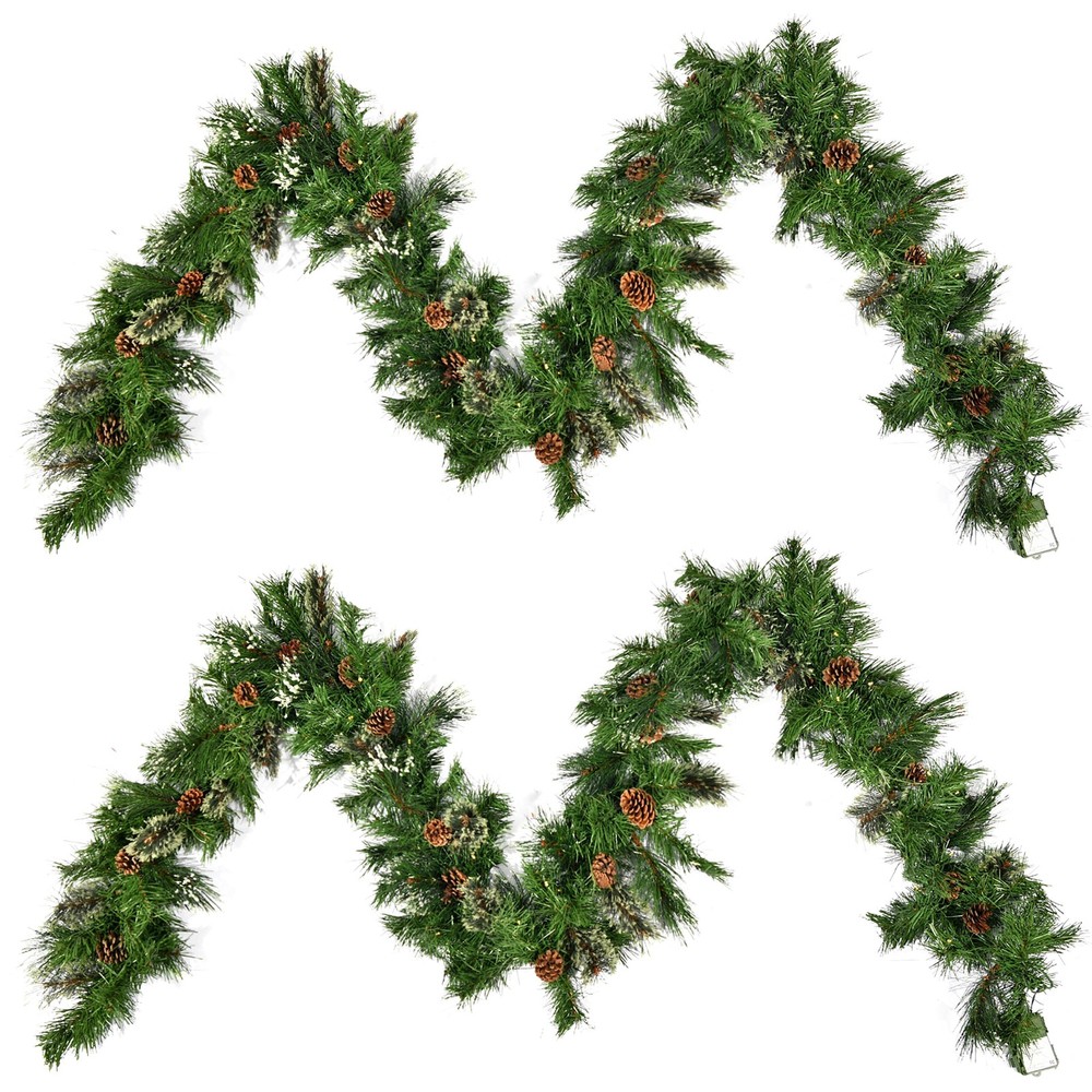 9ft Pre-Lit Faux Cashmere Pine Artificial Christmas Tree 2-Pack Green