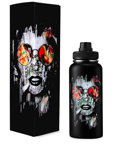 32 oz Insulated Water Bottle with Straw, Chug & Cap Lids - Drink In Style wit...