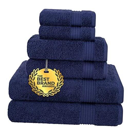 6-Piece Navy Blue Cotton Bath Towel Set - Ultra Soft & Absorbent