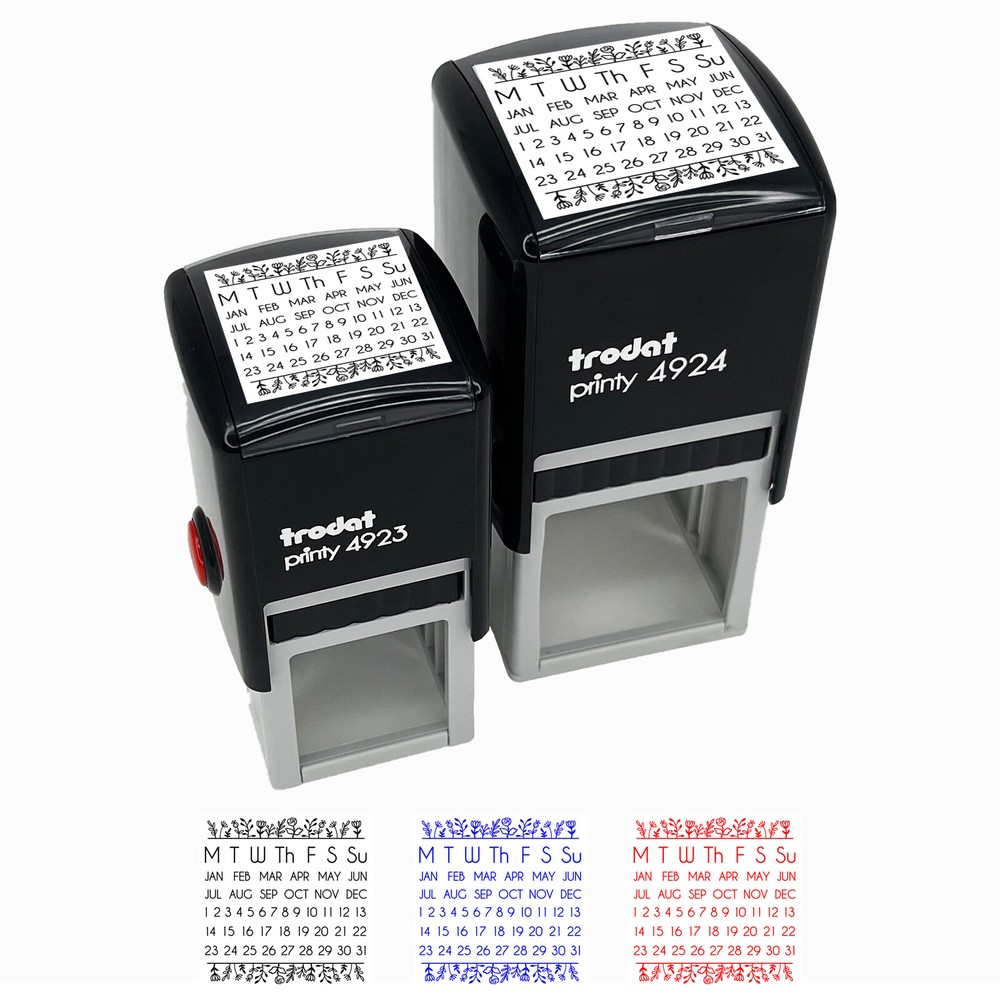 Perpetual Calendar Floral Planner Monday Start Self-Inking Rubber Stamp Stamper