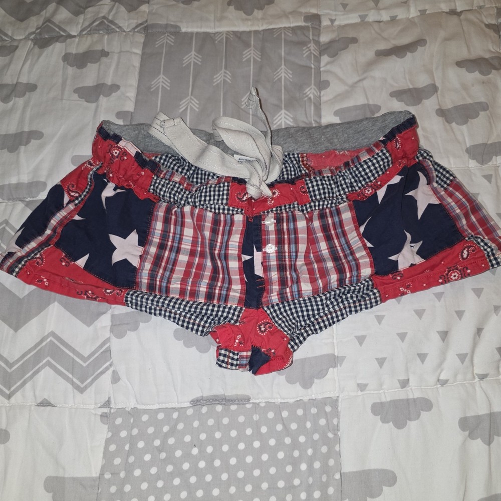 PINK Victoria's Secret Women's Sleep Shorts XS Red White Blue Plaid Stars Cotton