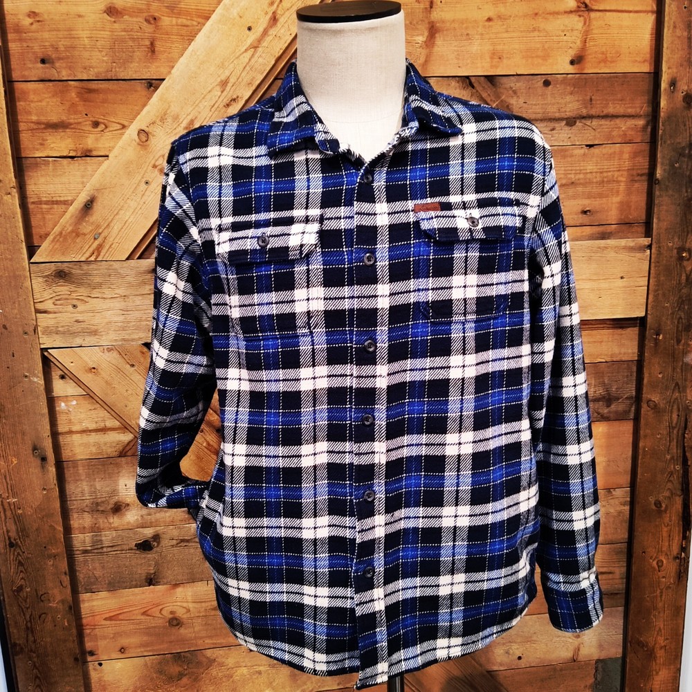 ORVIS Big Bear Cotton Blue & Black Plaid Jacket Shirt Shacket Large 46