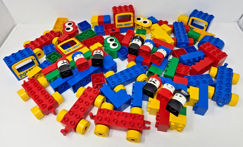 2.5 lb Bulk Lego Duplo Lot with Police Fire Figures Vehicles and Bricks
