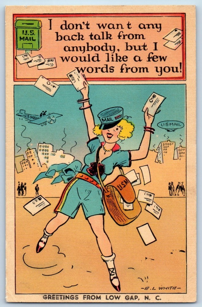 E L White Signed Postcard Greetings From Low Gap NC Mailwoman US Mail 1941