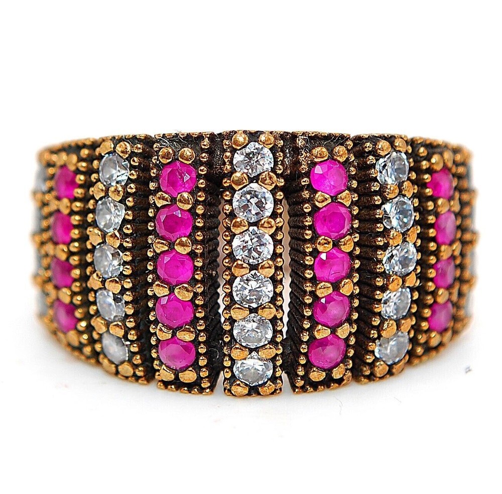 Vintage Ottoman-Inspired 2CT Treated Ruby Sterling Silver Ring Size 8  