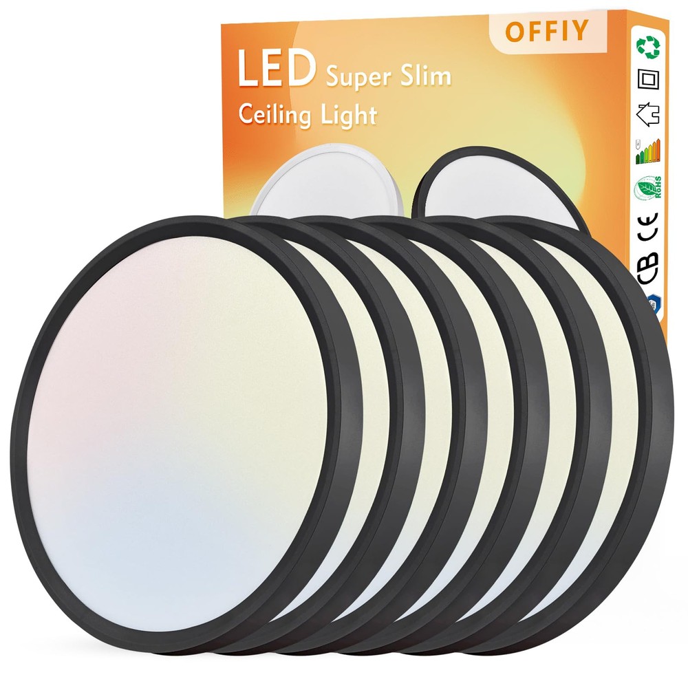 6PK 12 Inch LED Flush Mount Ceiling Light, 24W, 2520LM, 3000K/4000K/6000K CCT...