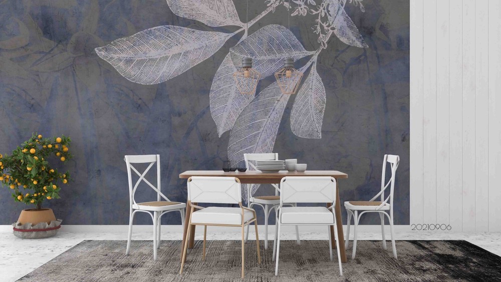 3D Hand Drawn Grey Leaf Wall Murals Wallpaper Murals Wall Sticker