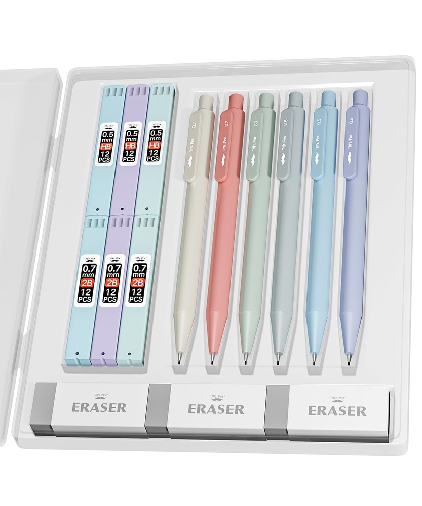 Mr. Pen- Pastel Mechanical Pencil Set with Lead Refills & Erasers, 6 Pack, 2 ...