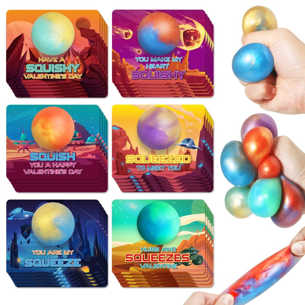 Valentine's Day Card With 24pcs Slime Ball Kits, Valentine's Gifts Exchange f...