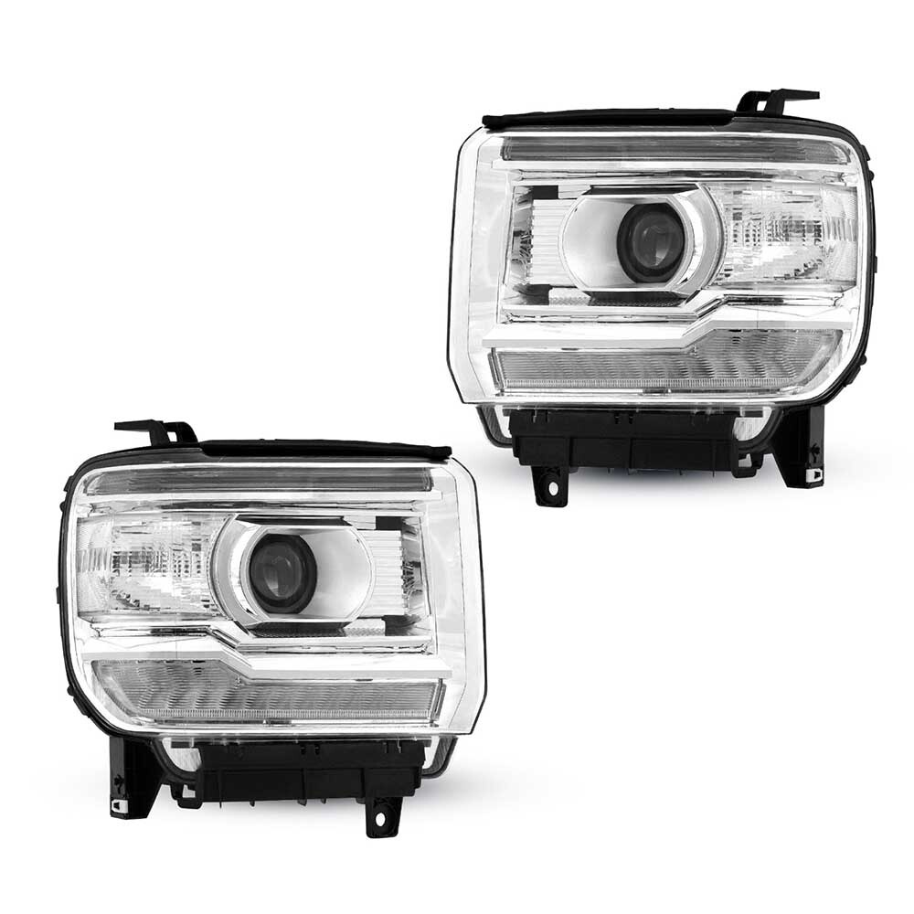 For 14-18 GMC Chrome Sierra Housing Clear Corner Projector Headlight Head Lamps