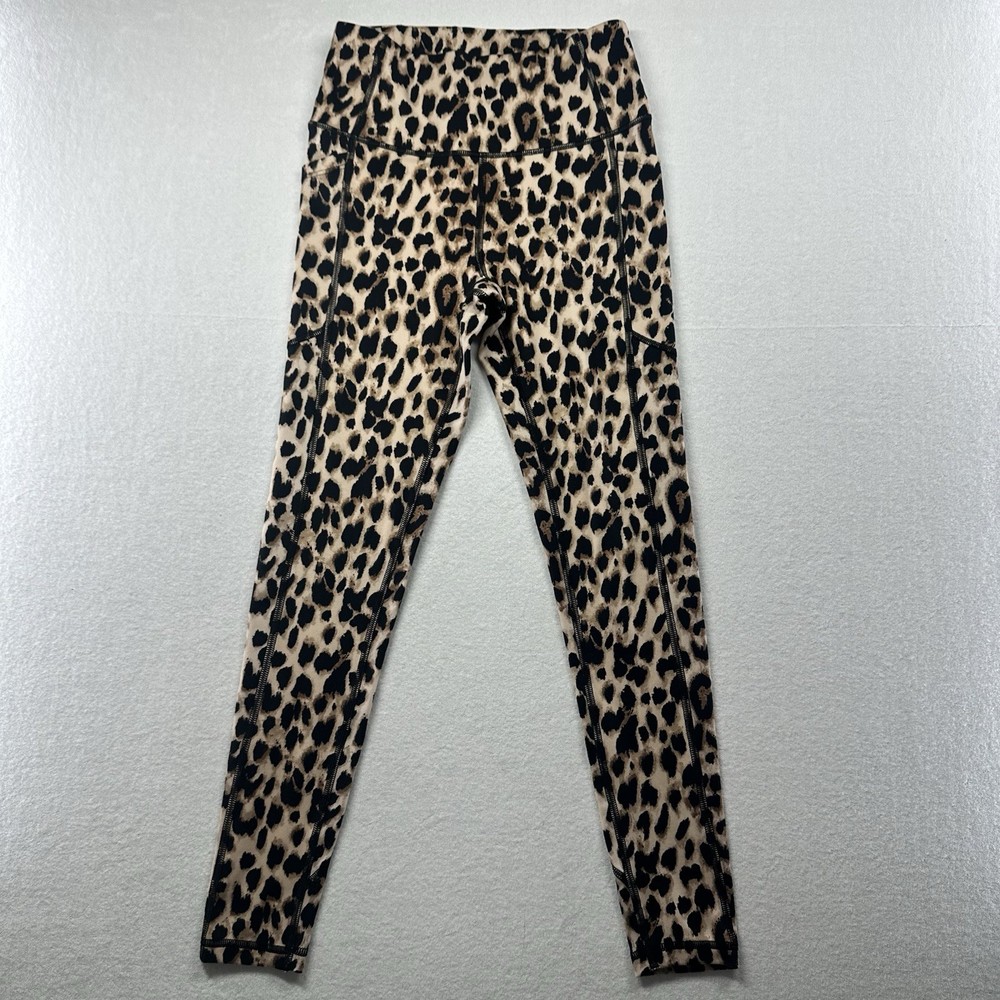 Victoria’s Secret Womens Cheetah Animal Print Leggings Tan Black Pockets Size S