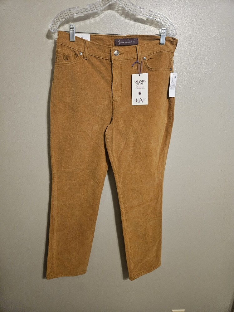 Gloria Vanderbilt Womens Amanda Slim Corduroy Pants Stretch Cider Spice Size 12S