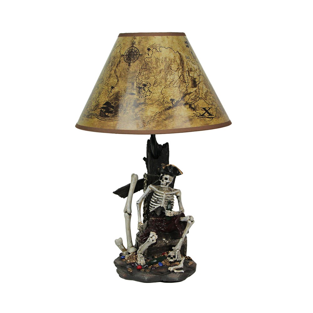 Zeckos Pirate Skeleton Table Lamp With Treasure Map Lamp Shade 21 Inches Tall