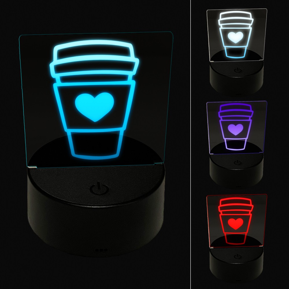 3D LED Coffee Lover Travel Mug Night Light for Tea Hot Chocolate