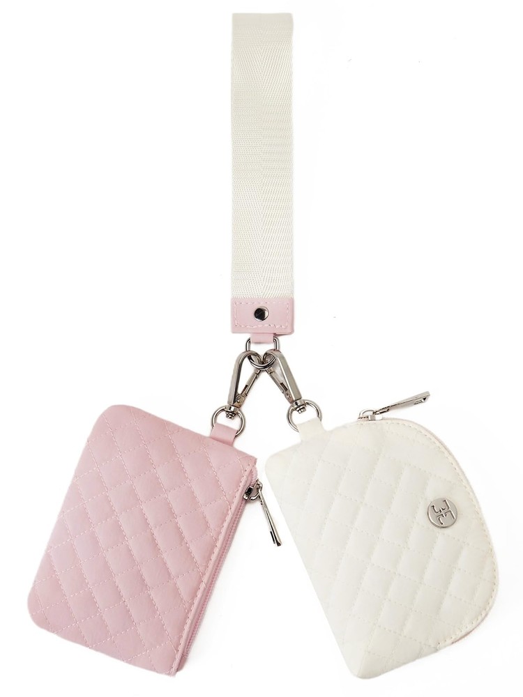 Mini Zip Around Wristlet Wallet for Women with Keychain & Dual Pouch