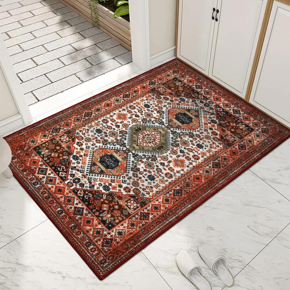 Indoor Door Mat Retro Floor Mat, Non Slip Washable Doormat Quickly Absorb Welcom