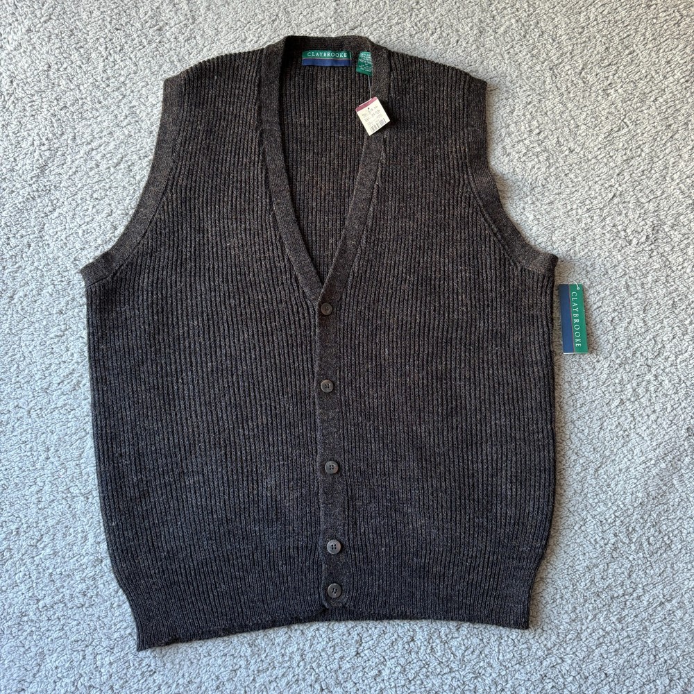 NEW Claybrooke Sweater Mens Medium Brown Vest Wool Blend V Neck Golf Grandpa