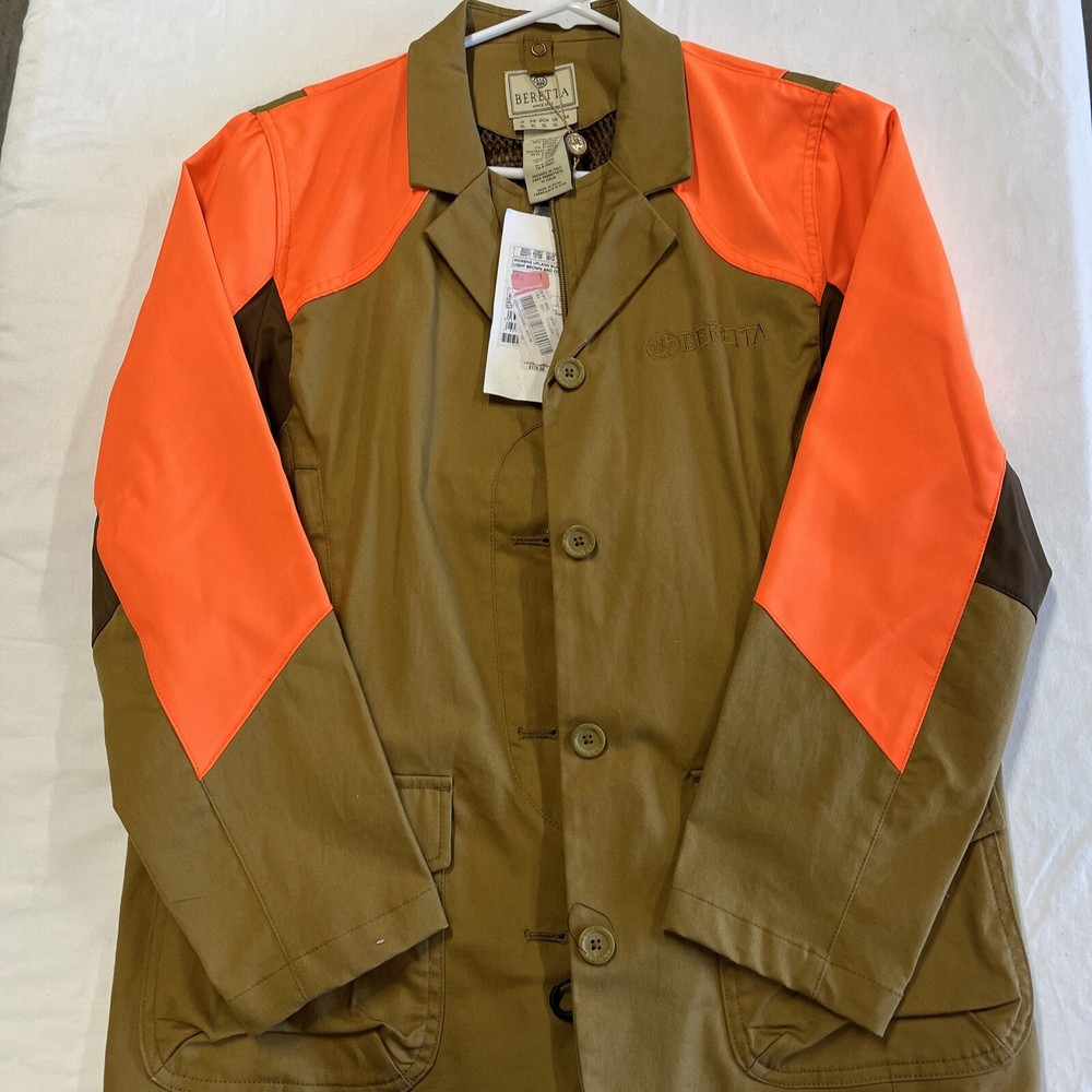 BERETTA WOMENS BLAZER JACKET UPLAND, SIZE LARGE, BROWN & ORANGE BIRD HUNTING