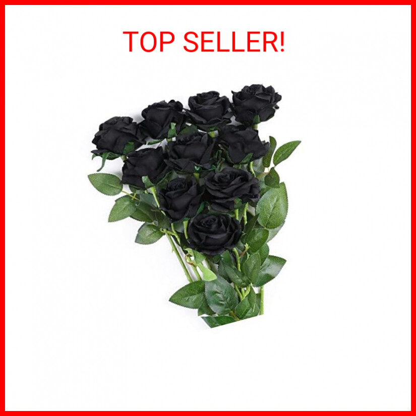 JUSTOYOU Black Flower Artificial Roses Flowers, Realistic Blossom Roses Real Tou