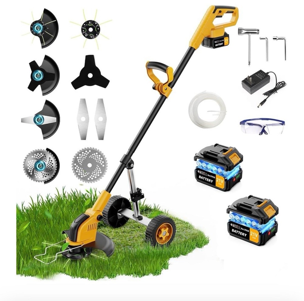 Weed Wacker Cordless,2000mah Battery Operated Weed Trimmer 3 Types Cutting Blade