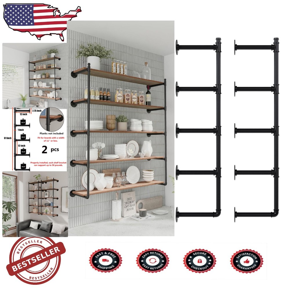Versatile Industrial Wall Mount Pipe Shelf - 5-Tier, Heavy Duty Features