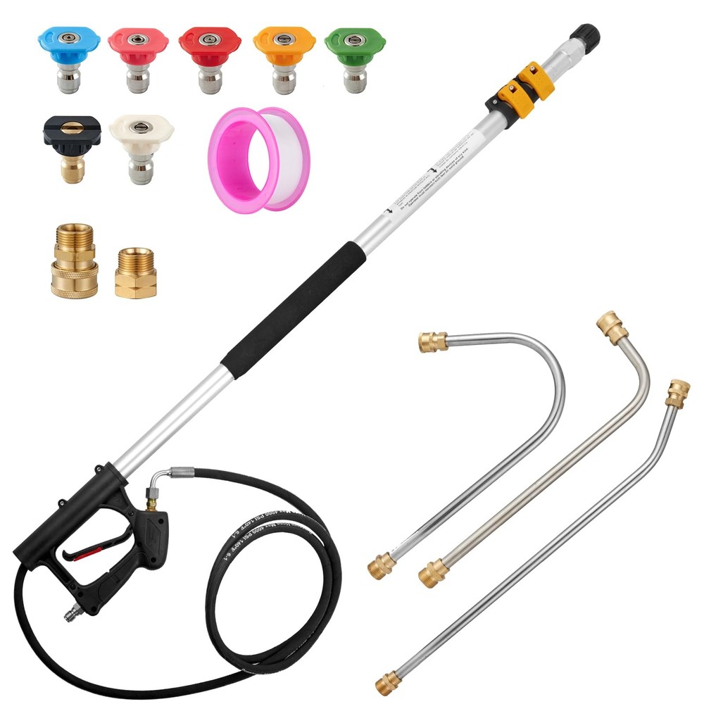 14Ft Telescoping Pressure Washer Wand Extension with 5 Nozzle Tips