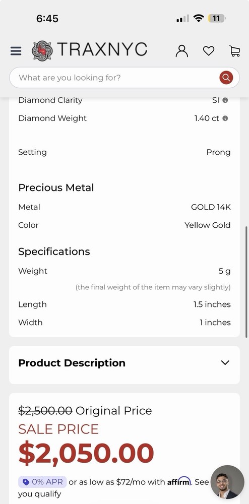 14K Gold Baguette Diamond Initial Letter 5g Pendent