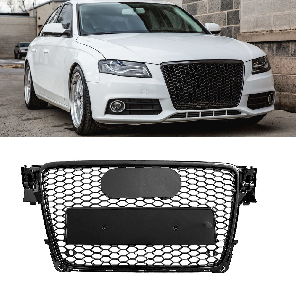 AUDI A4 S4 B8 8T Black RS4 Style Hex Mesh Grille Hood Bumper