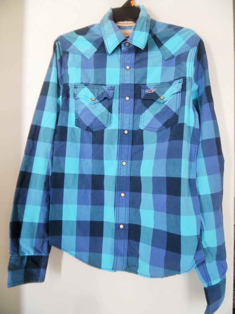 VTG Hollister Plaid  Front Button Long Sleeve Western Men's Shirt Sz M