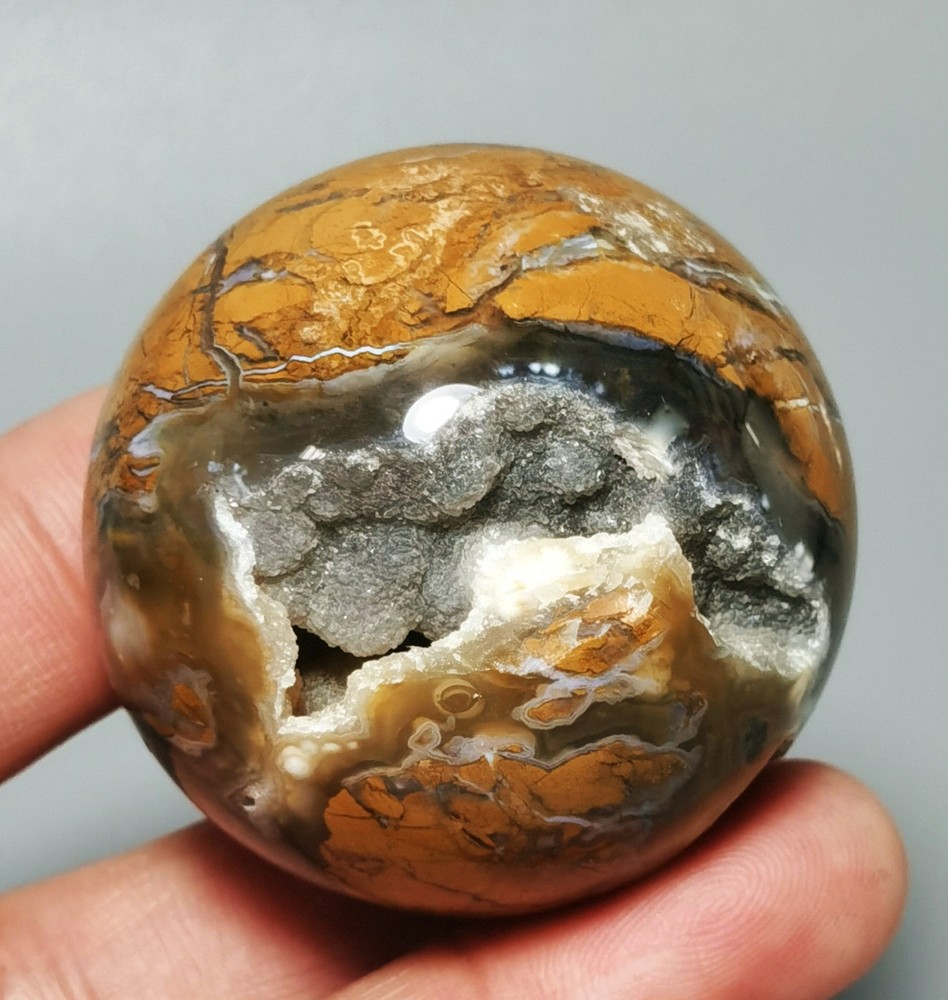 Rare Yellow Stripe Agate Sphere Ball Reiki Stone Healing