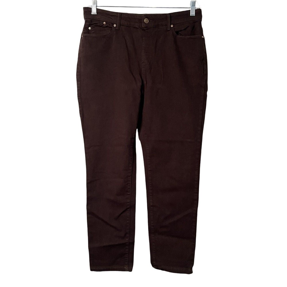 Chicos Pants Womens Size 6 Dark Brown Platinum Jegging Stretchy Mid Rise CM26