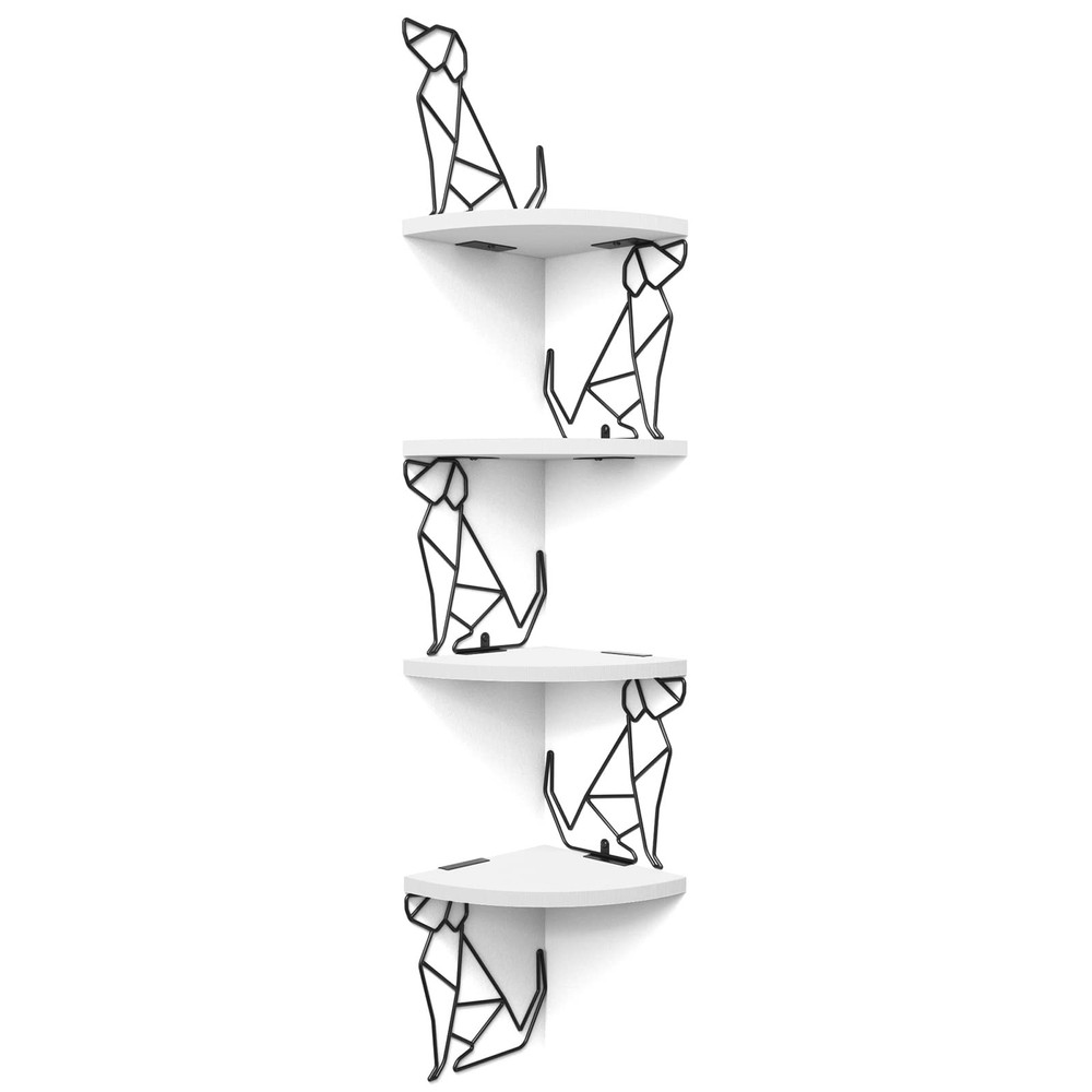 WHITE CORNER SHELF WALL MOUNT 4 TIER FLOATING SHELVES FOR WALL STORAGE RUSTIC WA