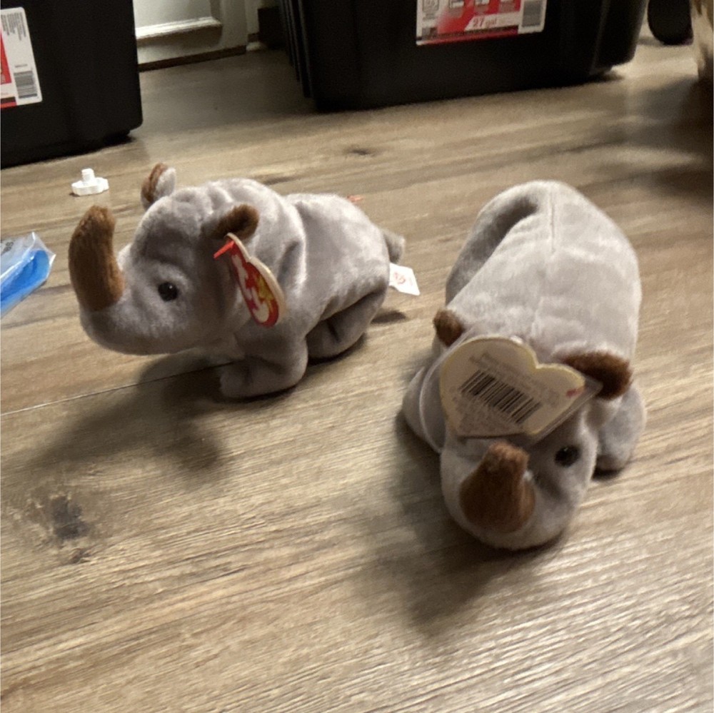 Ty Beanie Babies Retired Rhino Plush Toy 1996 with Tag Lot