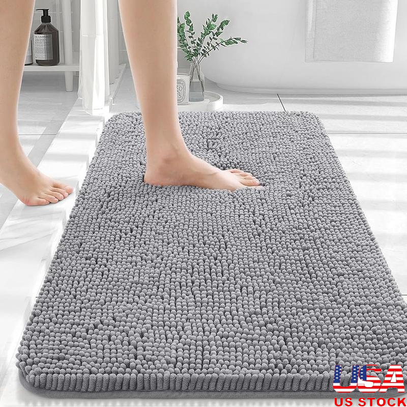 Soft Absorbent Chenille Bath Mat 36x24 Quick Dry Machine Washable Non-Slip Rubber Backing
