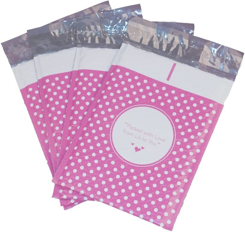 Pink Dot Poly Bubble Mailers 6x10 Padded Envelopes Packed with Love