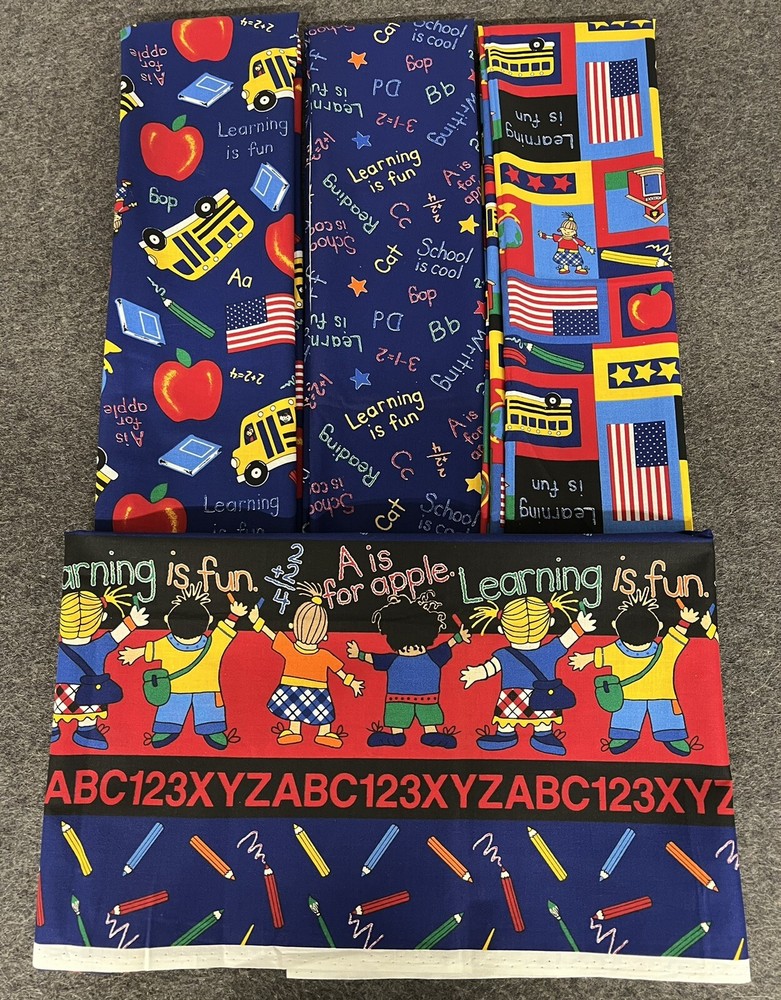 Back to School Apron Panel and 4 matching  1 yard cuts-image