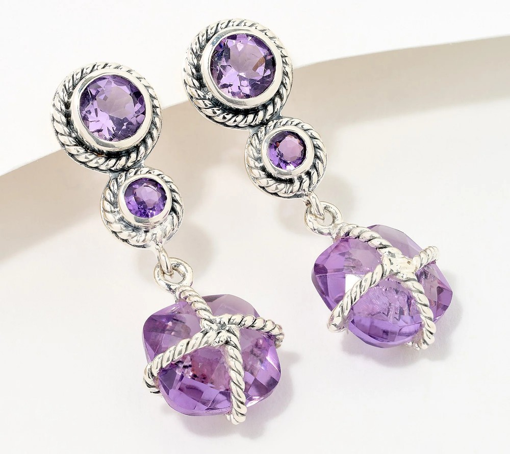 Artisan Crafted Purple Amethyst 5.81ct Cushion Gem Earrings