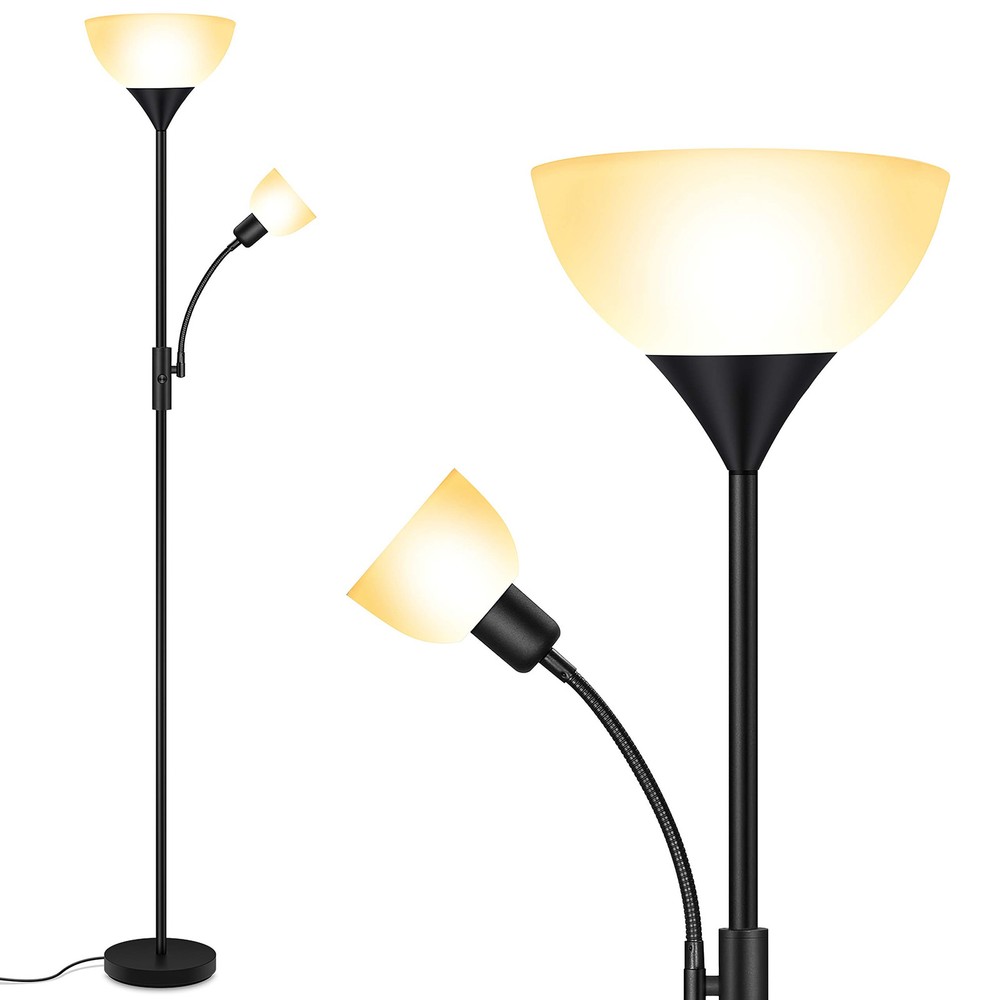 Adjustable Torchiere Floor Lamp with Built-in Reading Light  