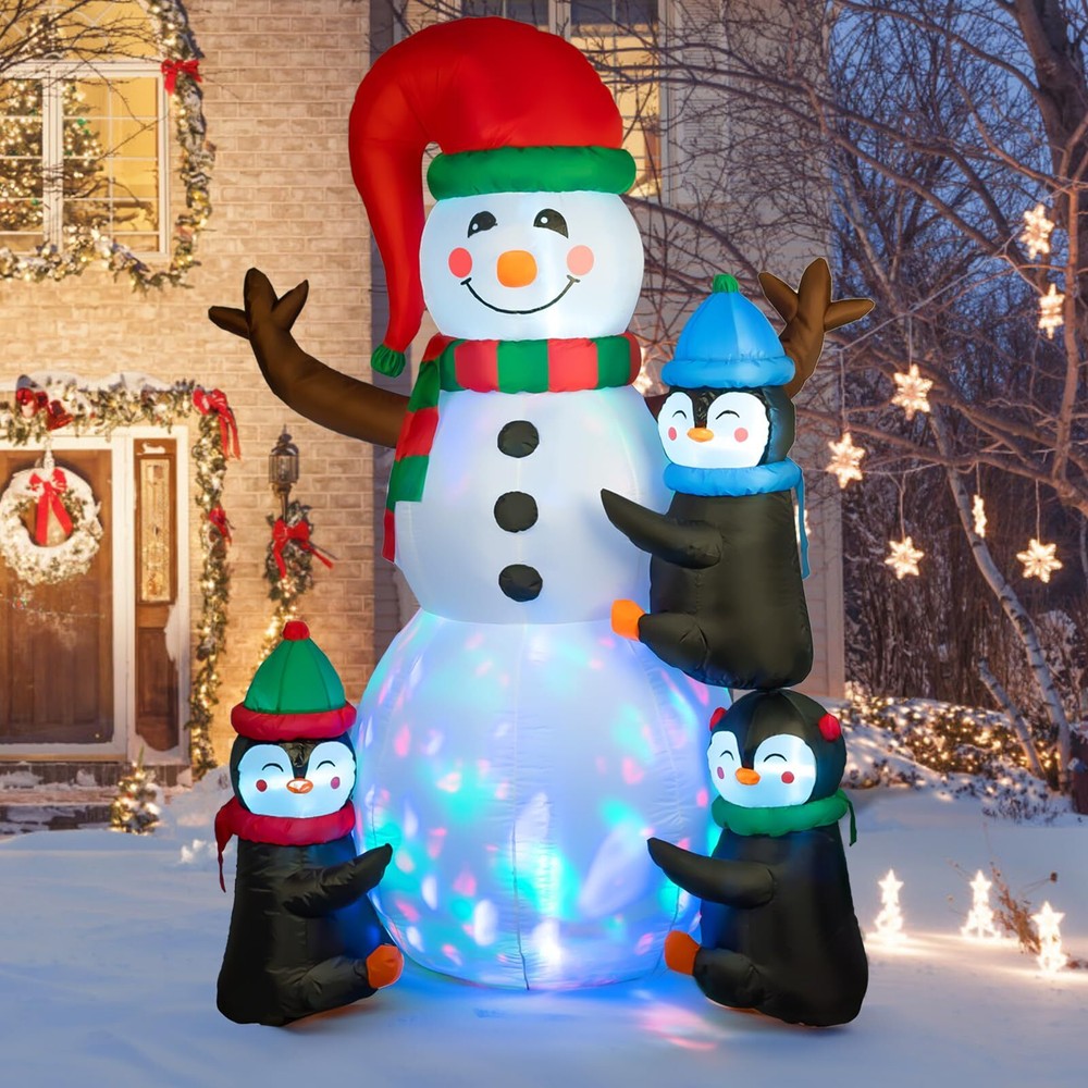 6.3 Ft Christmas Inflatable Outdoor Decoration, Blow Up Snowman Penguin with ...