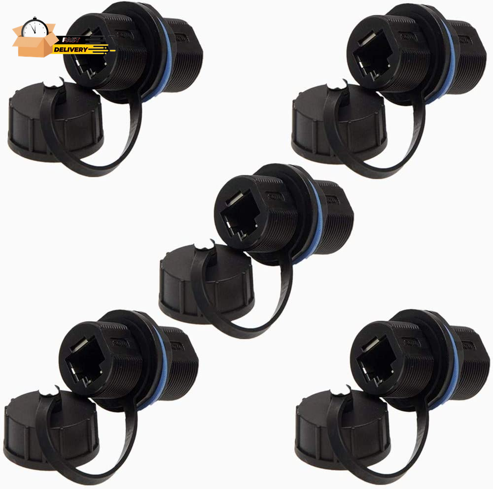 5PCS Waterproof Shielded RJ45 Panel Mount Connector for Cat5/5E/6 Ethernet