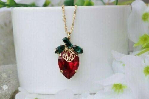 14K Yellow Gold Plated Lab-Created 2.10 Ct Garnet Birthstone Pendant Necklace